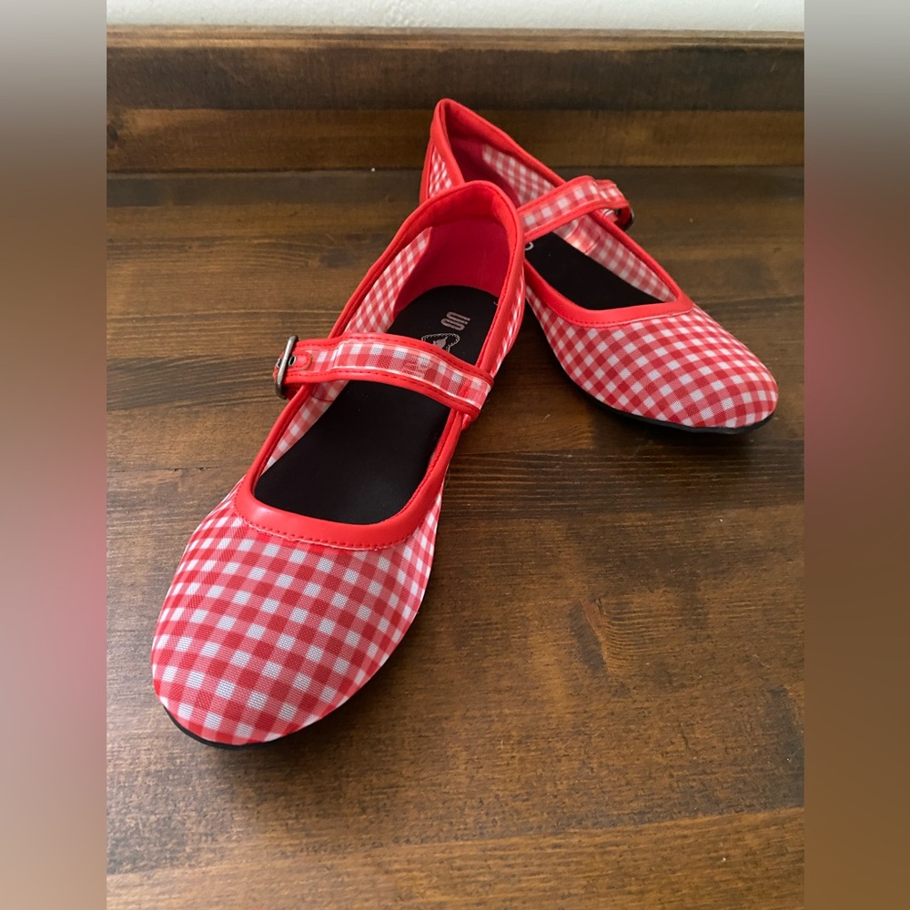 Rocket Dog Emma Mesh Ballet Flat Red Gingham Mary Jane Strap Spring Size 10